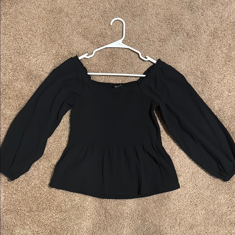 Madewell Black Bishop Sleeve Peplum Blouse